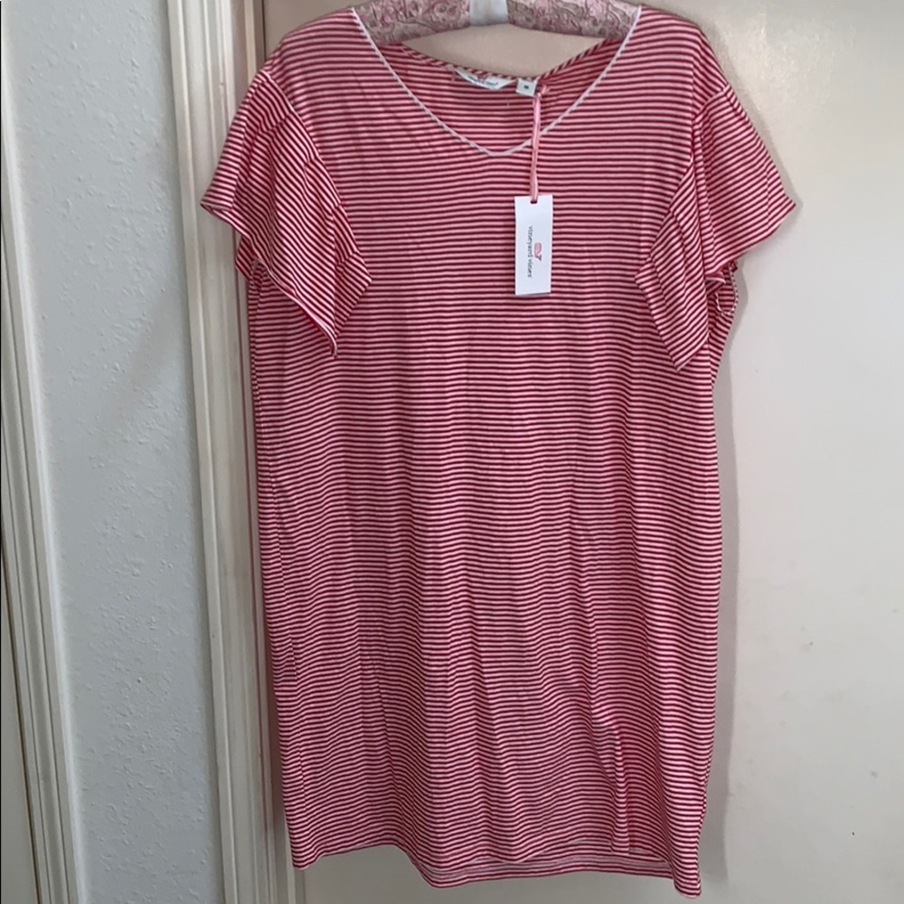 NWT Vineyard Vines Red Striped Ruffle Dress M